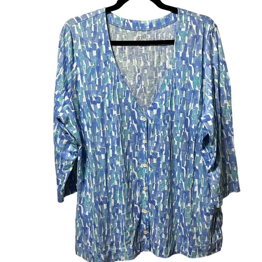 J. Jill sz XL blue watercolor print v neck pima cotton 3/4 sleeve soft cardigan